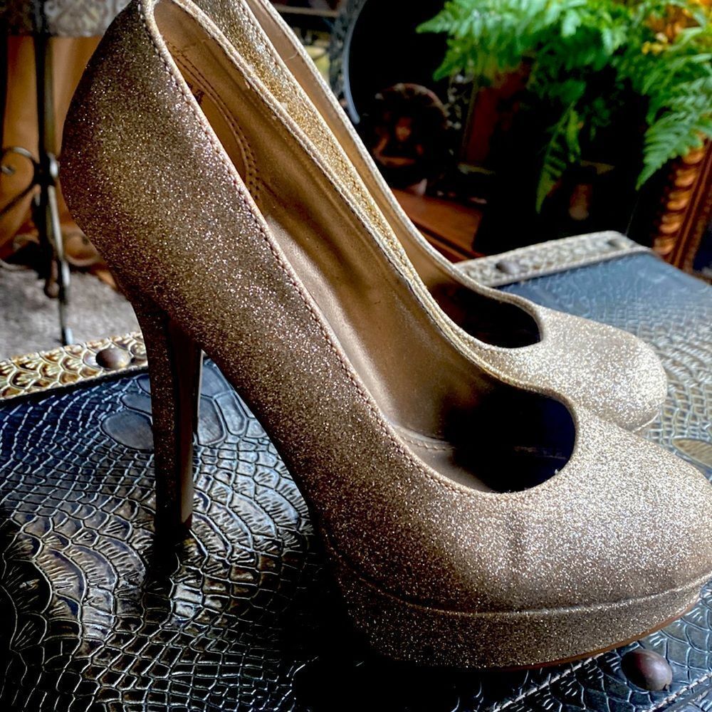 glitter pumps Shimmer fancy heels shoes 7.5 Gold
